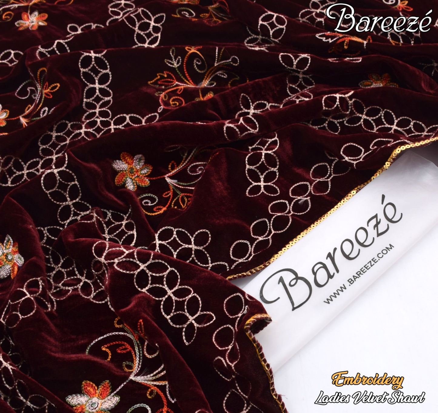 Bareeze Velvet Shawl Border Emb