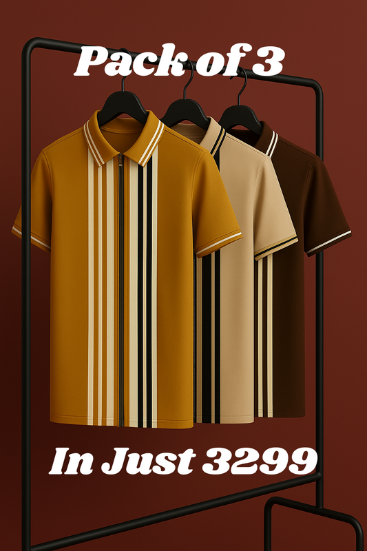 Pack Of 3 Striped Polo Shirt