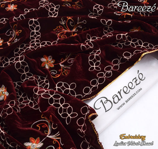 Bareeze Velvet Shawl Border Emb